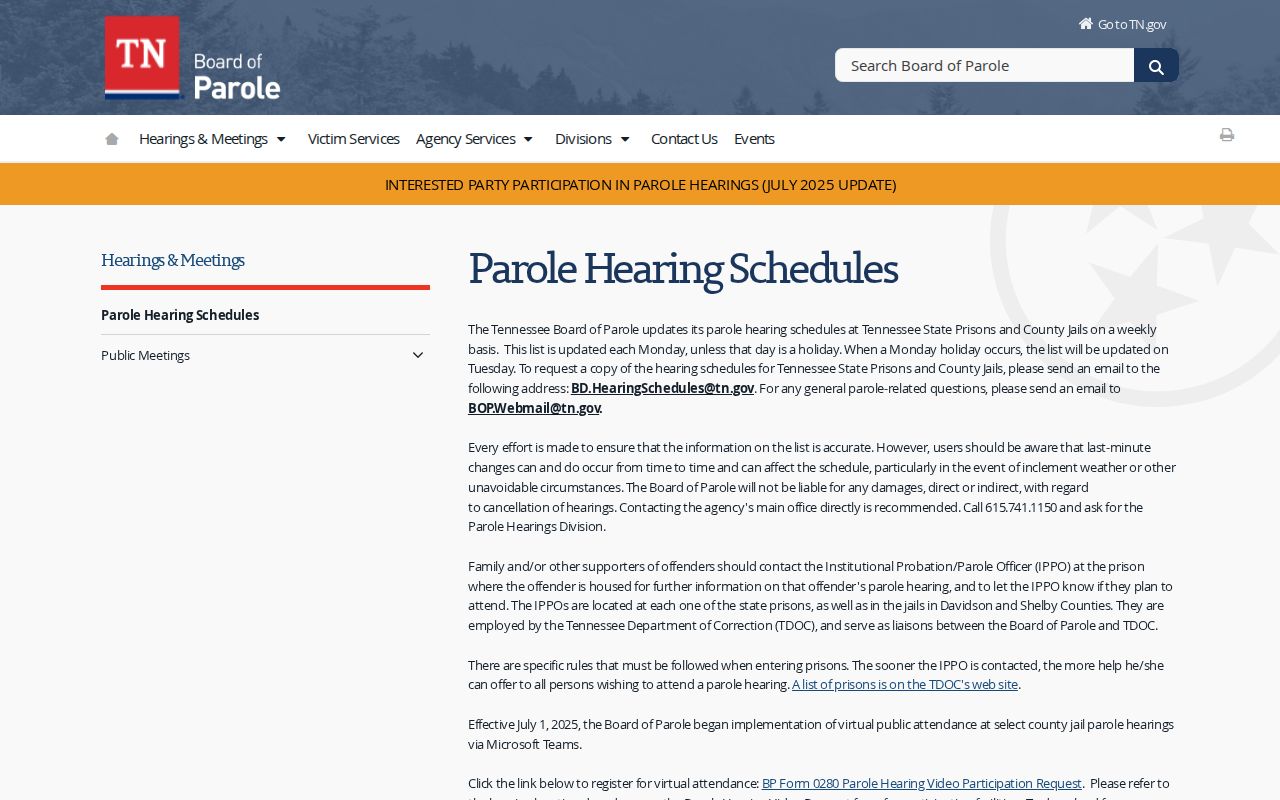 McMinn County Jail release and parole hearing schedule route