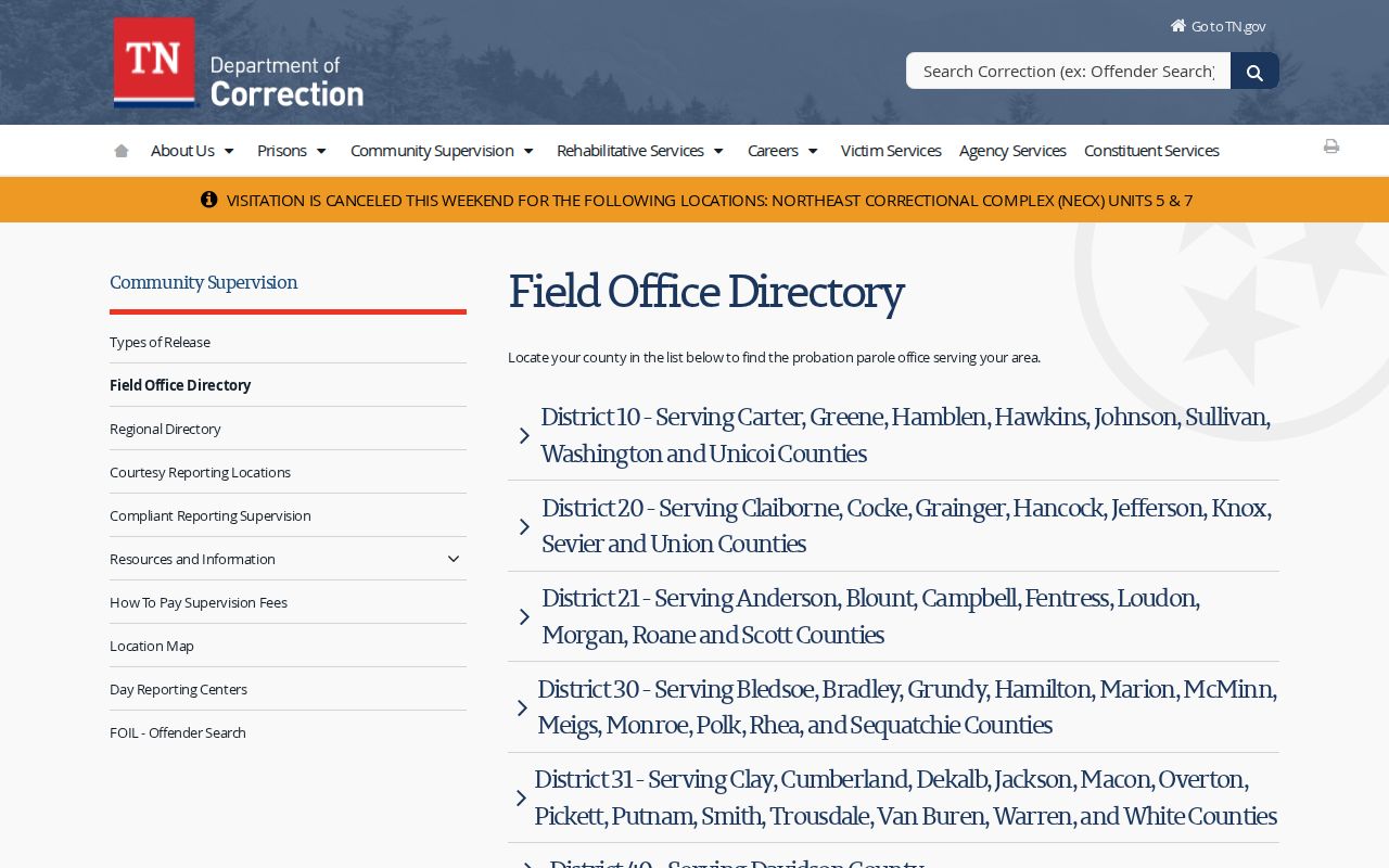 McMinn County post-release supervision field office directory